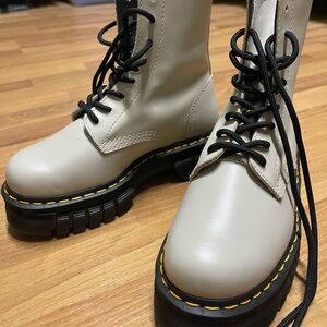 Dr. Martens Cream Audrick Combat Boots with Black Laces New - never worn